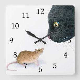 Katze 604 Katzenmaus Quadratische Wanduhr