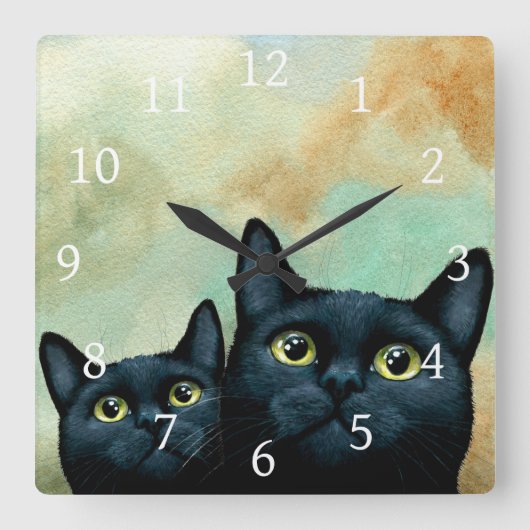 Katze 607 schwarze Katzen Quadratische Wanduhr (Vorderseite)