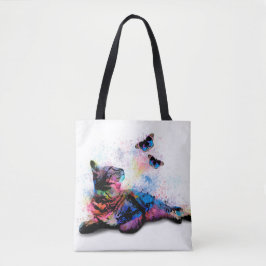 Katze 614 Blaurosa Schmetterling Tasche