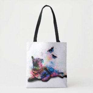 Katze 614 Blaurosa Schmetterling Tasche