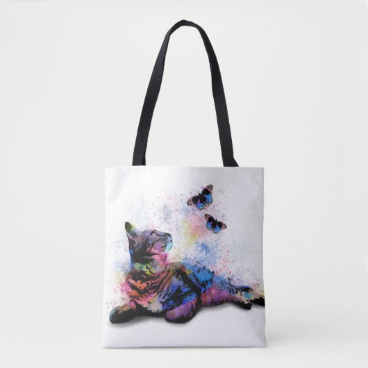 Katze 614 Blaurosa Schmetterling Tasche (Vorderseite)