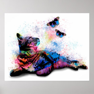 Katze 614 Schmetterling Poster