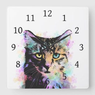 Katze 618 Weißer Hintergrund Quadratische Wanduhr