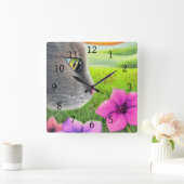 Katze 647 Blume Quadratische Wanduhr (Zuhause)