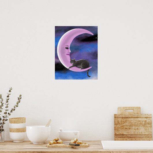 Katze 661 Rosa Mond Poster (Küche)