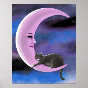 Katze 661 Rosa Mond Poster