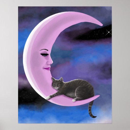 Katze 661 Rosa Mond Poster (Vorne)