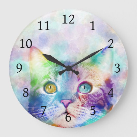 Katze 663 Multicolorkatze Große Wanduhr (Vorderseite)