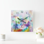 Katze 663 Multicolorkatze Quadratische Wanduhr (Zuhause)