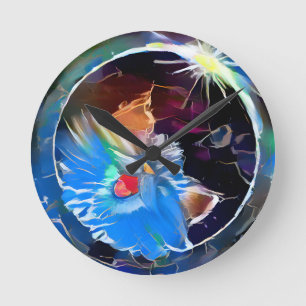 Katze 6 - Sonnenfinsternis Runde Wanduhr