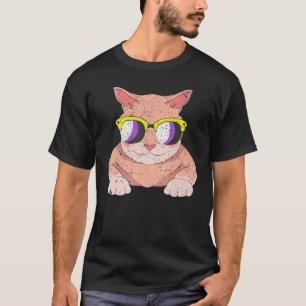 Katze Agender Lgbt Nonbinary Flag Coole Sonnenbril T-Shirt