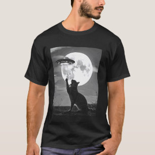 Katze Alien UFO Lustige Katze Silhouette Fliegende T-Shirt