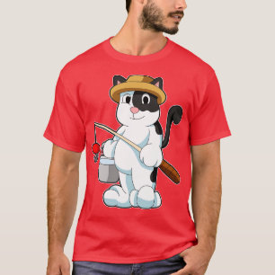 Katze als Angler mit Eimer Wasser T-Shirt