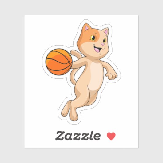 Katze als Basketballspieler mit Basketball Aufkleber (Blatt)
