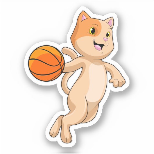 Katze als Basketballspieler mit Basketball Aufkleber (Vorderseite)