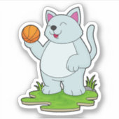 Katze als Basketballspieler mit Basketball Aufkleber (Vorderseite)