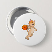 Katze als Basketballspieler mit Basketball Button (Vorne & Hinten)