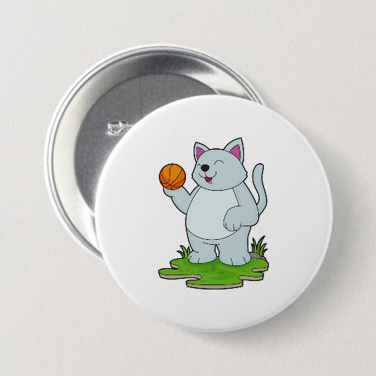Katze als Basketballspieler mit Basketball Button (Vorne & Hinten)