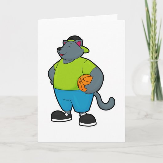 Katze als Basketballspieler mit Basketball Karte (Vorderseite)