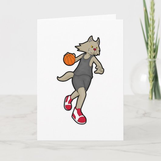 Katze als Basketballspieler mit Basketball Karte (Vorderseite)