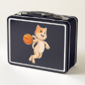 Katze als Basketballspieler mit Basketball Metall Brotdose (Rückseite)