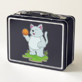 Katze als Basketballspieler mit Basketball Metall Brotdose (Rückseite)