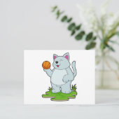 Katze als Basketballspieler mit Basketball Postkarte (Stehend Vorderseite)