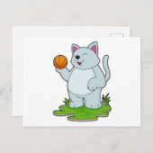 Katze als Basketballspieler mit Basketball Postkarte (Vorne/Hinten)