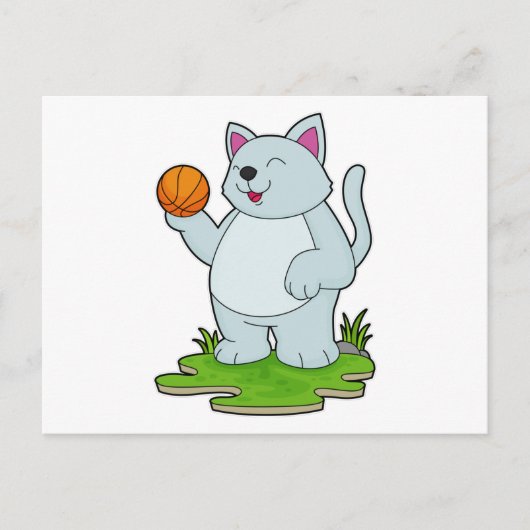 Katze als Basketballspieler mit Basketball Postkarte (Vorderseite)