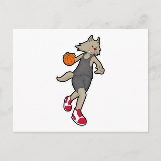 Katze als Basketballspieler mit Basketball Postkarte (Vorderseite)