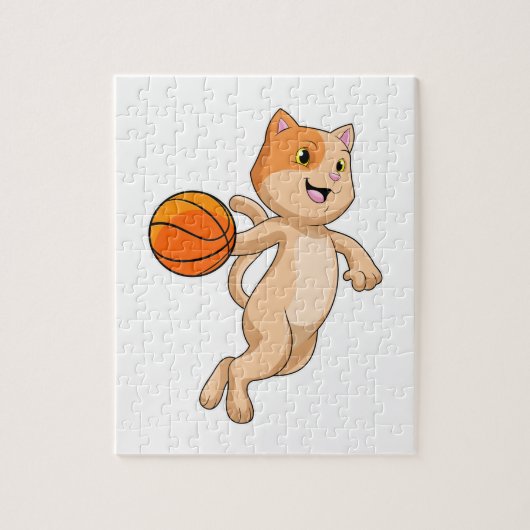 Katze als Basketballspieler mit Basketball Puzzle (Vertikal)