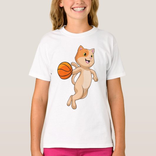 Katze als Basketballspieler mit Basketball T-Shirt (Vorderseite)