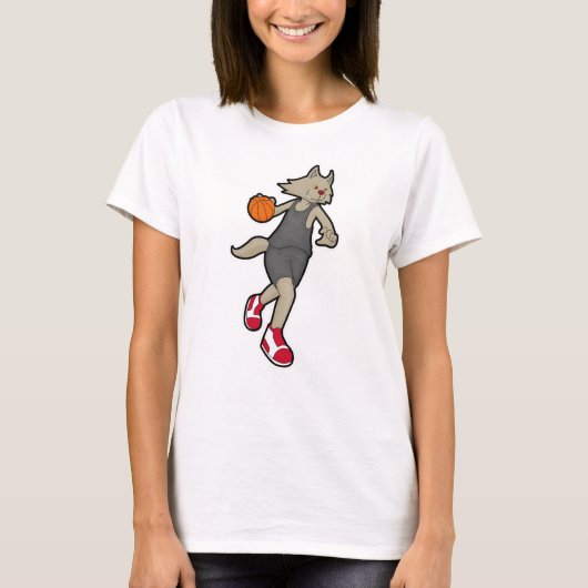 Katze als Basketballspieler mit Basketball T-Shirt (Vorderseite)