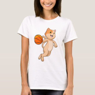 Katze als Basketballspieler mit Basketball T-Shirt