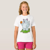 Katze als Basketballspieler mit Basketball T-Shirt (Vorne ganz)
