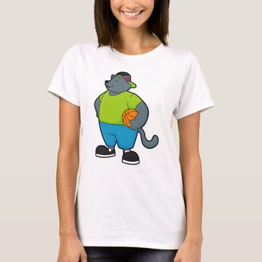 Katze als Basketballspieler mit Basketball T-Shirt (Vorderseite)