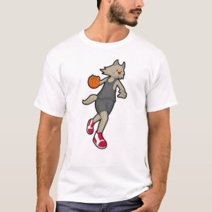 Katze als Basketballspieler mit Basketball T-Shirt