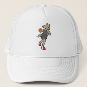 Katze als Basketballspieler mit Basketball Truckerkappe