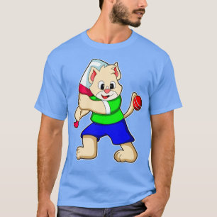 Katze als Batsman mit Cricket Fledermaus T-Shirt