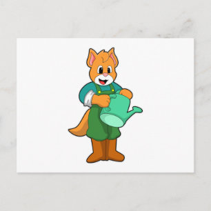 Katze als Bauer mit Gießkanne Postkarte