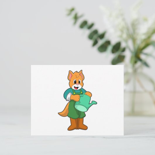 Katze als Bauer mit Wasserkocher Postkarte (Stehend Vorderseite)