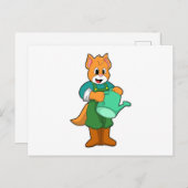 Katze als Bauer mit Wasserkocher Postkarte (Vorne/Hinten)