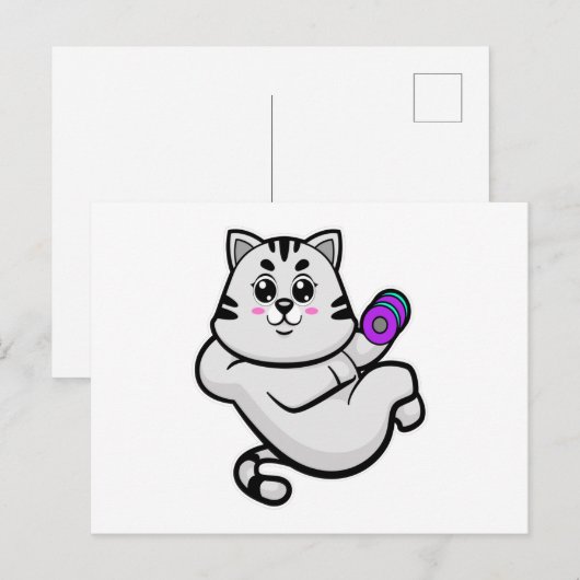 Katze als Bodybuilder mit Dumbell Postkarte (Vorne/Hinten)