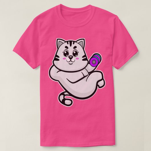Katze als Bodybuilder mit Dumbell T-Shirt (Design vorne)