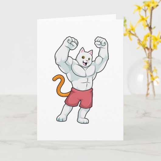 Katze als Bodybuilder mit großen Muskeln Karte (Gelbe Blume)