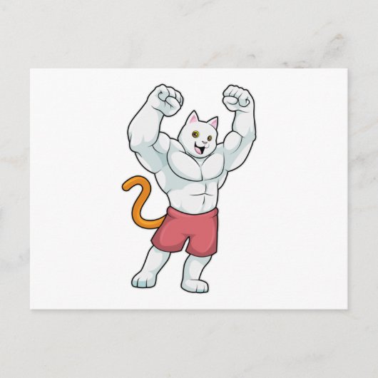 Katze als Bodybuilder mit großen Muskeln Postkarte (Vorderseite)