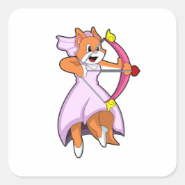 Katze als Braut mit Hochzeitskleid.PNG Quadratischer Aufkleber