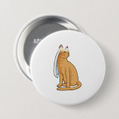 Katze als Braut mit Schleier Button (Vorne & Hinten)