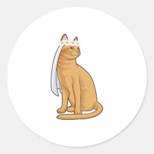 Katze als Braut mit Schleier Runder Aufkleber