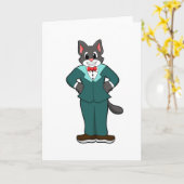 Katze als Bräutigam mit Anzug und Band Karte (Gelbe Blume)